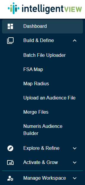 intelligentVIEW Build and Define navigation